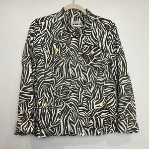 Jones New York Sport Women’s Zebra Print Dark Olive Green Jacket Sz Medium GUC